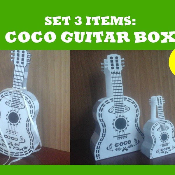 Set three Coco Guitar Box Favor, Templates Box, Gift Box, SVG, PDF, Instant Download, Coco Party supplies, Digital Art, Cutting File