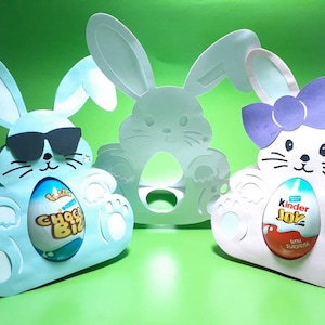 Ensemble 2 lapin Pâques oeuf support Svg lapin modèle Kinder oeuf SVG coupe fichier Cricut Dxf Silohuette découpé au Laser PDF imprimable téléchargement immédiat