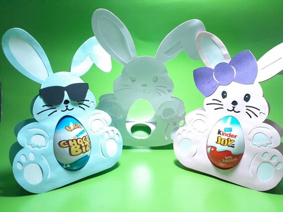Set 2 Rabbit Easter Egg Holder Svg Bunny Template Kinder Egg - Etsy
