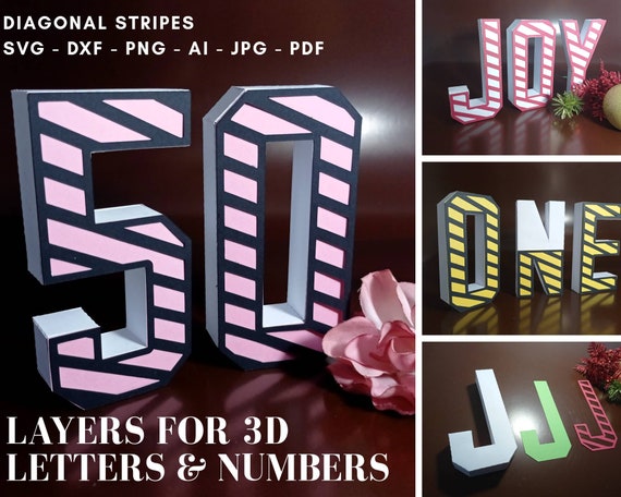 Download Layers For 3d Letters Svg Numbers Svg Diagonal Stripes Svg Etsy