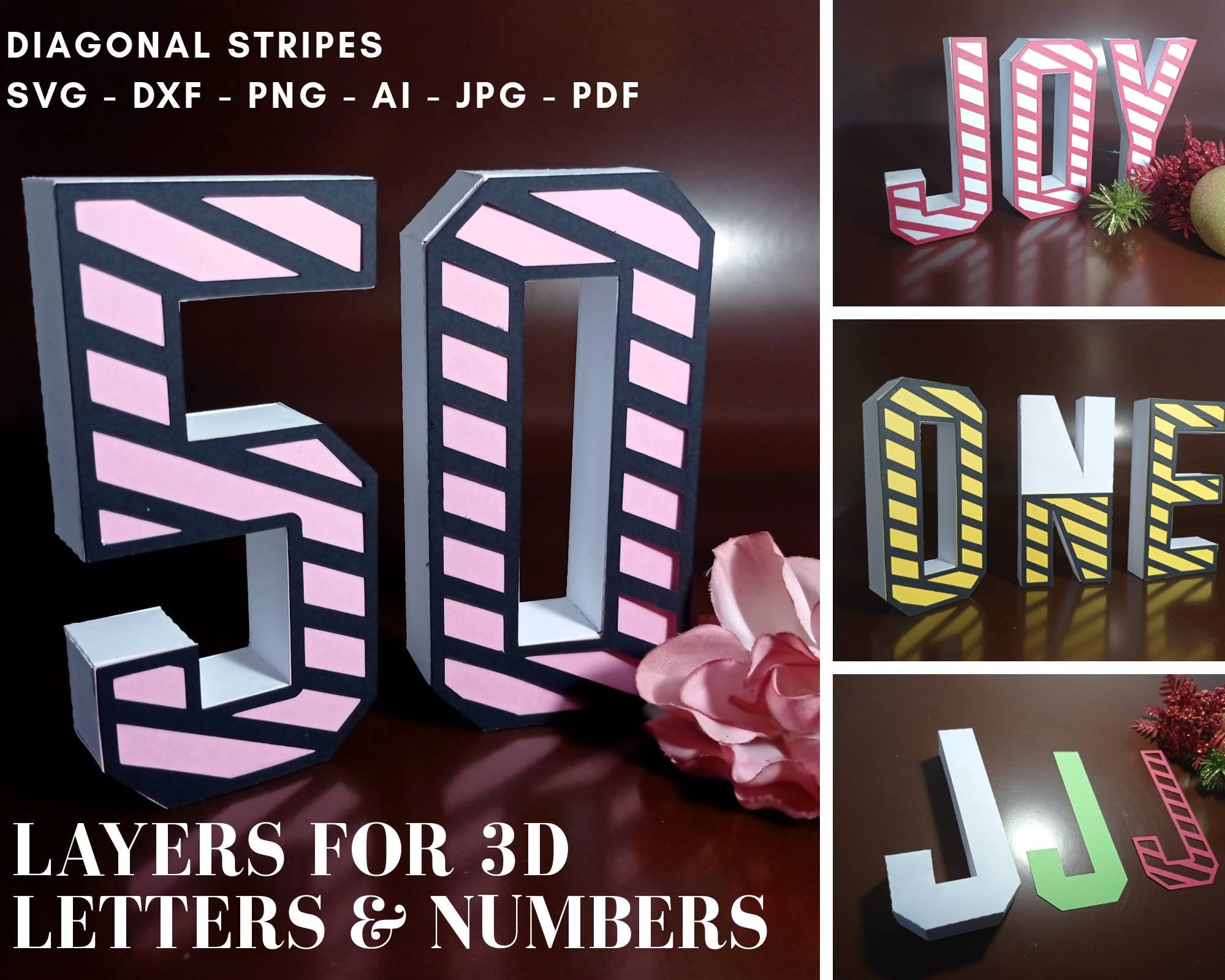 Download Layers For 3d Letters Svg Numbers Svg Diagonal Stripes Svg Etsy