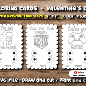 Set 3 Svg Kleurkaart Valentijnsdag Kids Video Game Crewmate Mine Geschulpte krijthouder Kaart Sjabloon Snijbestand Cricut School
