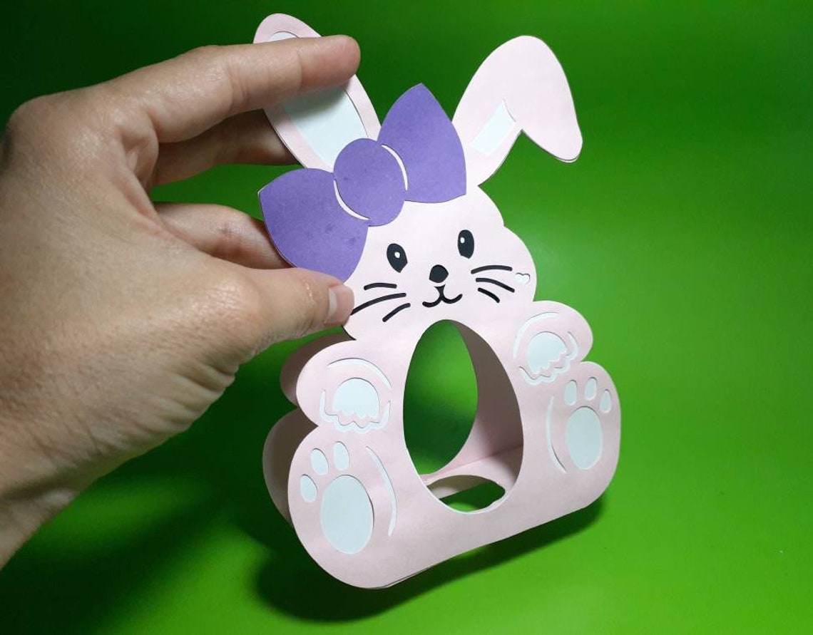 Set 2 Rabbit Easter Egg Holder Svg Bunny Template Kinder Egg | Etsy