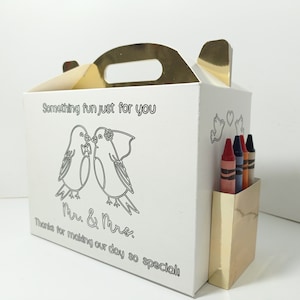 Svg Wedding Activity Coloring Box / Crayon Holder Box template / Birds in Love Coloring Activity Book / Gable Box Cricut Silohuette Cameo