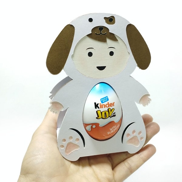 Baby Boy Dog Costume Easter Egg Holder SVG Template | Dog Kinder Egg SVG Cut | Cricut Maker Joy Explore Silohuette Cameo Laser