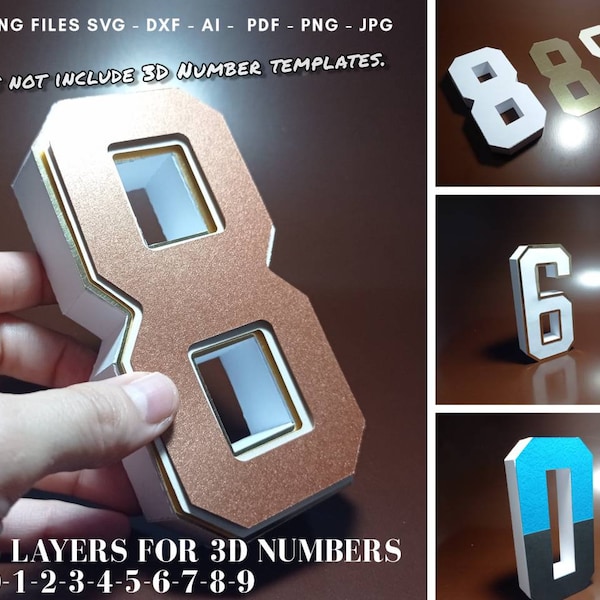 Couches pour les nombres 3D Svg Nombres 0 à 9 (Seulement 5 couches pour chaque nombre 3D de 0 à 9) N’inclut pas les fichiers 3D Numbers Cut pour Cricut
