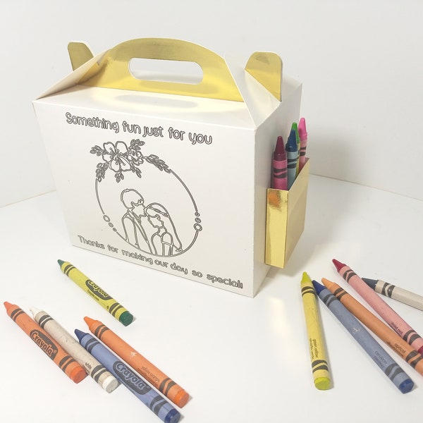 Svg Wedding Activity Coloring Box | Crayon Holder Box template | Bride and Groom Coloring Activity Book | Gable Box Cricut Silohuette Cameo