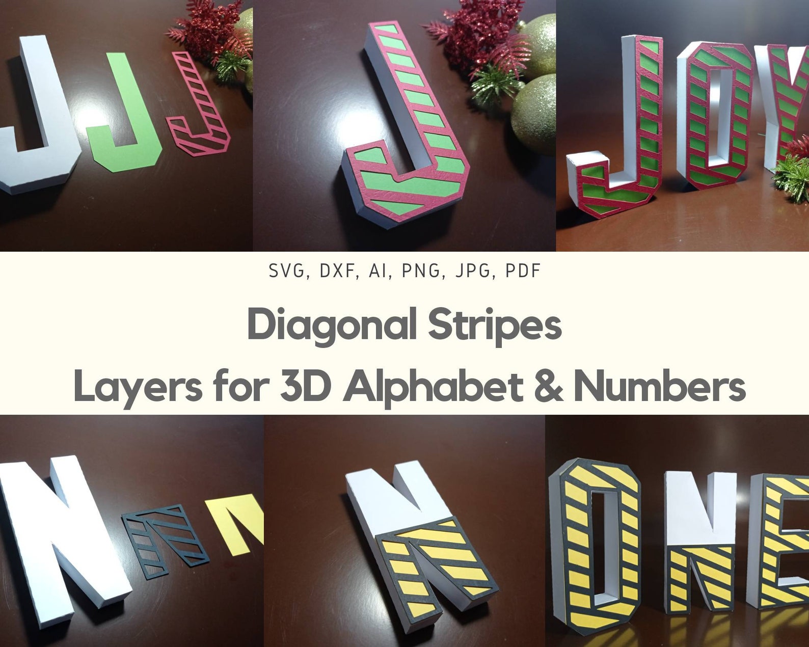 Layers for 3D Letters Svg Numbers Svg Diagonal Stripes Svg - Etsy