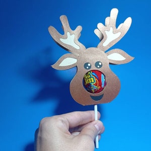 SVG rendieren Lollipop houder Rudolph rode neus gunst voor kinderen kerst sjabloon cadeau SVG snijden bestand Cricut Dxf Silohuette Lasergesneden