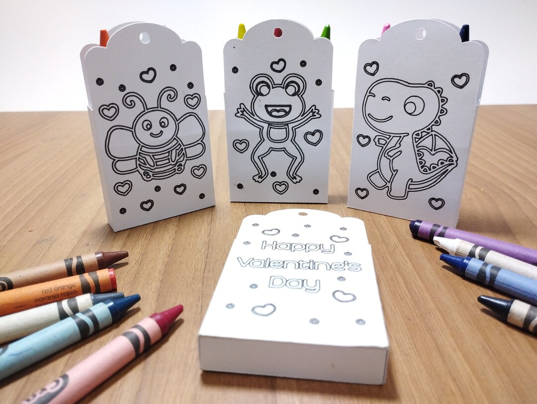 3 Svg Coloring Box Crayon Holder Valentines Day Dinosaur Bee Etsy