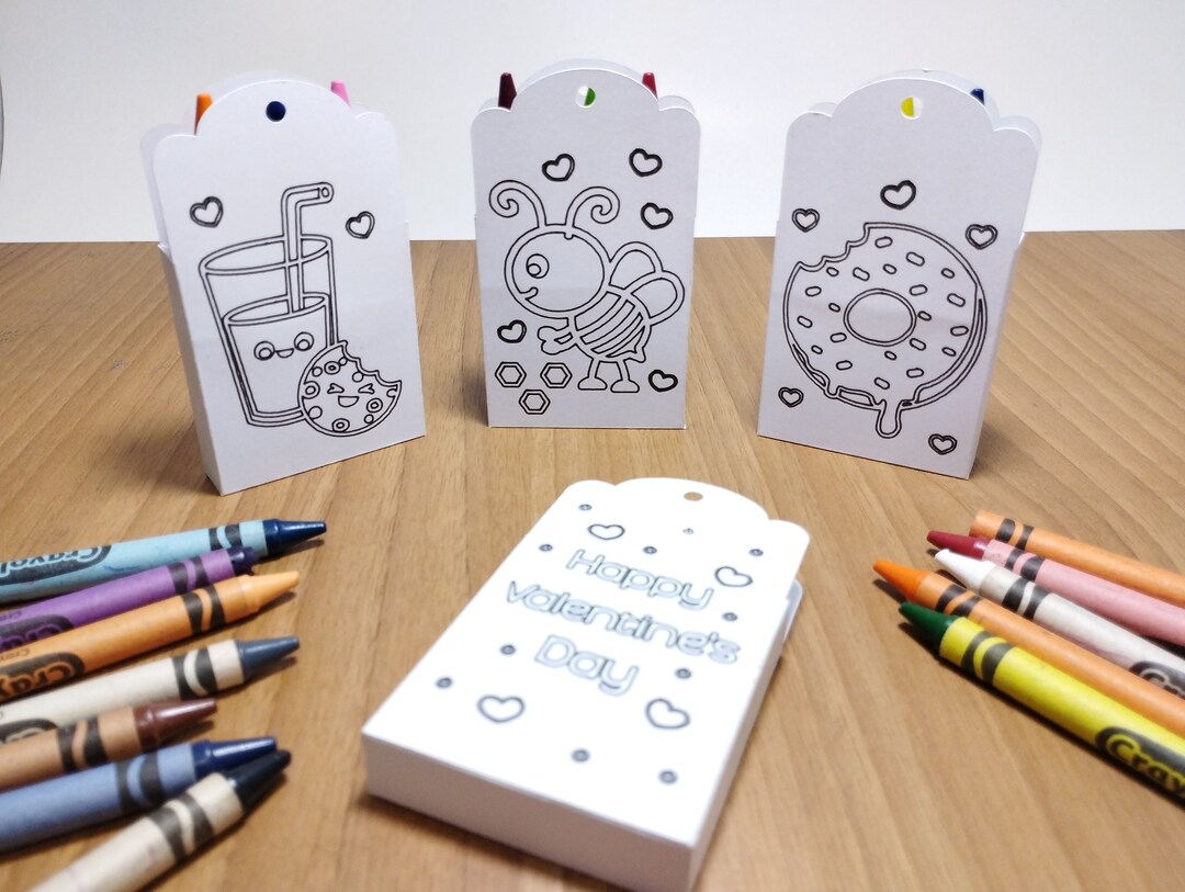 3 Svg Coloring Box Crayon Holder Valentines Day Bee Donuts Cookies Cricut Maker Cricut Joy