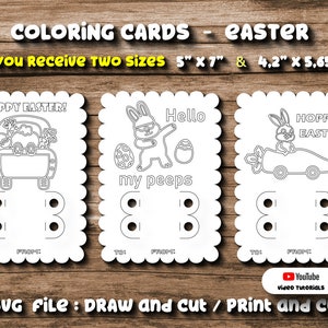 Set 3 Svg Ausmalkarte Ostern Kinder Osterhase Dabbing with my peeps Hoppy Easter Scalloped Crayon Holder Card Template Cut File Cricut
