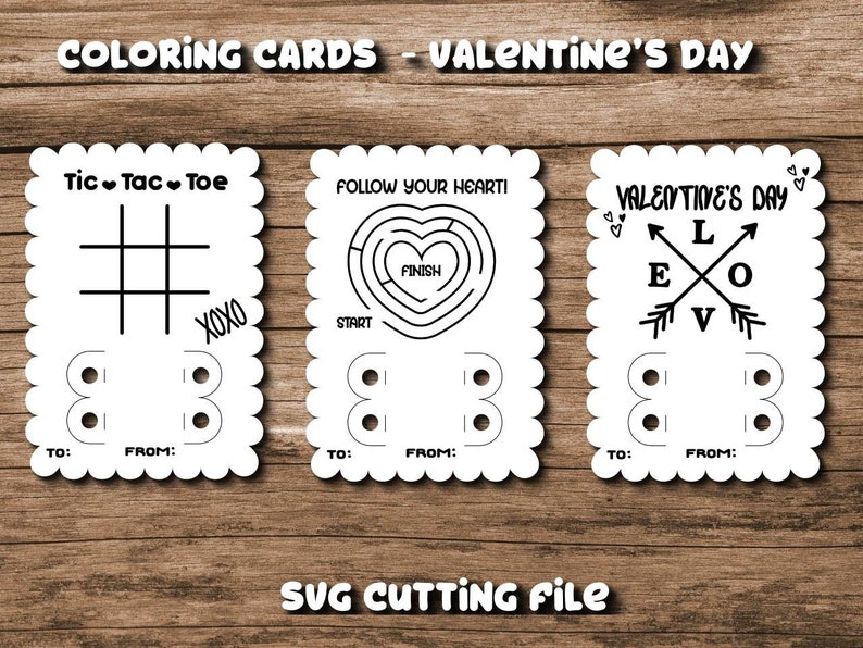 Download Art Collectibles Clip Art Set 3 Svg Coloring Card Valentines Day Kids Tic Tac Toe Maze Heart Arrow Love Scalloped Crayon Holder Card Template Cutting File Cricut