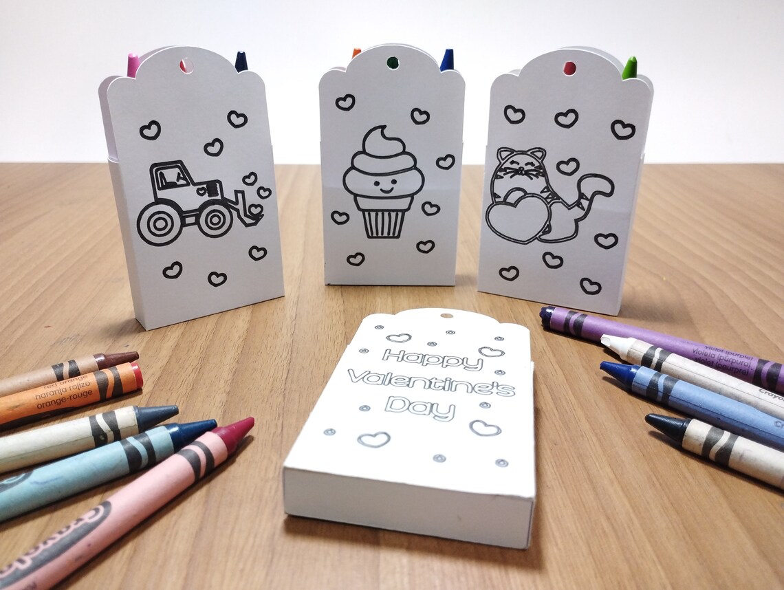 3 Svg Coloring Box Crayon Holder Valentines Day Truck Ice Etsy