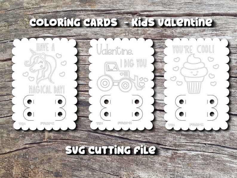 set 3 svg coloring card valentines day kids unicorn truck