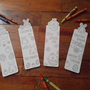Set 4 Svg Färbung Lesezeichen Ostern Kinder Ei knacken Hase Ostern Vorlage schneiden Datei Cricut Schule Handout