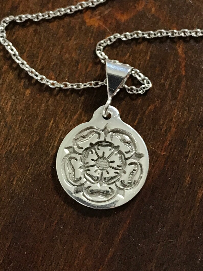 SILVER NECKLACE Yorkshire Rose Charm Pendant