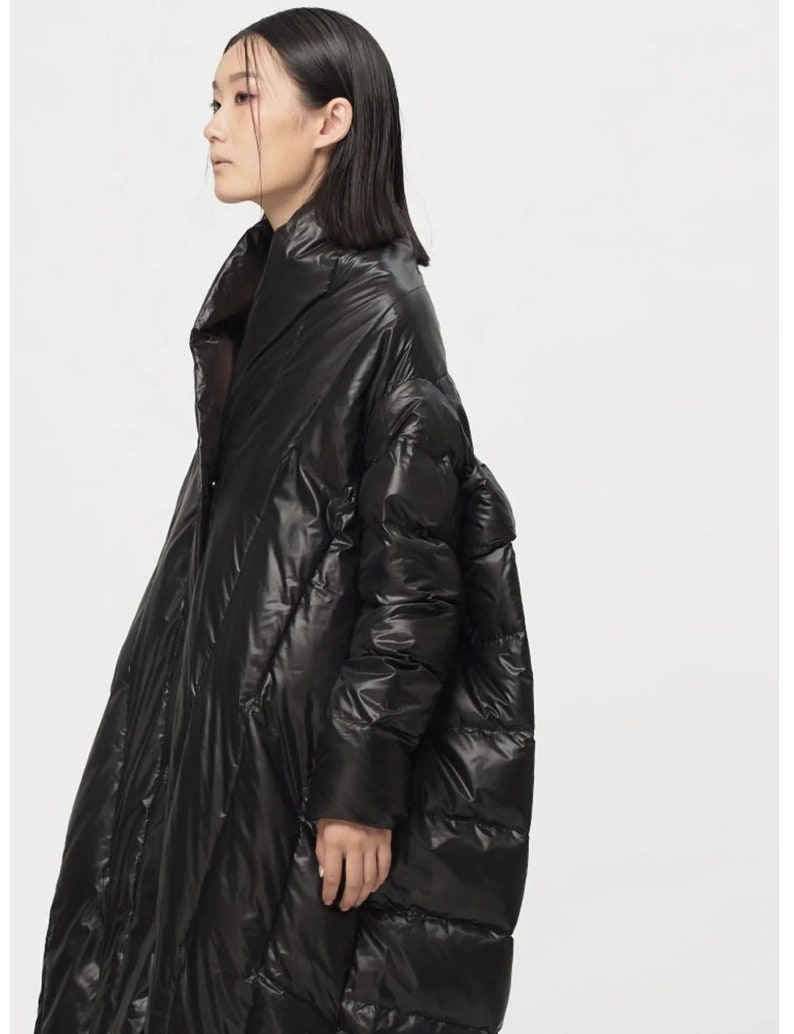 Casual Loose fitting down jacket hooded overcoat asymmetric down coat winter