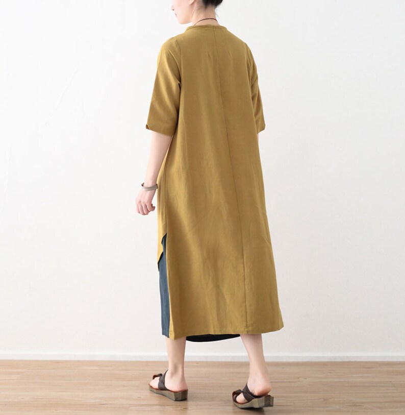 Summer Dress For Women Womens Summer Loose Fitting Irregular Patchwork Cotton Linen Robe Dress With Pocket Womans Casual Dress Long Dress