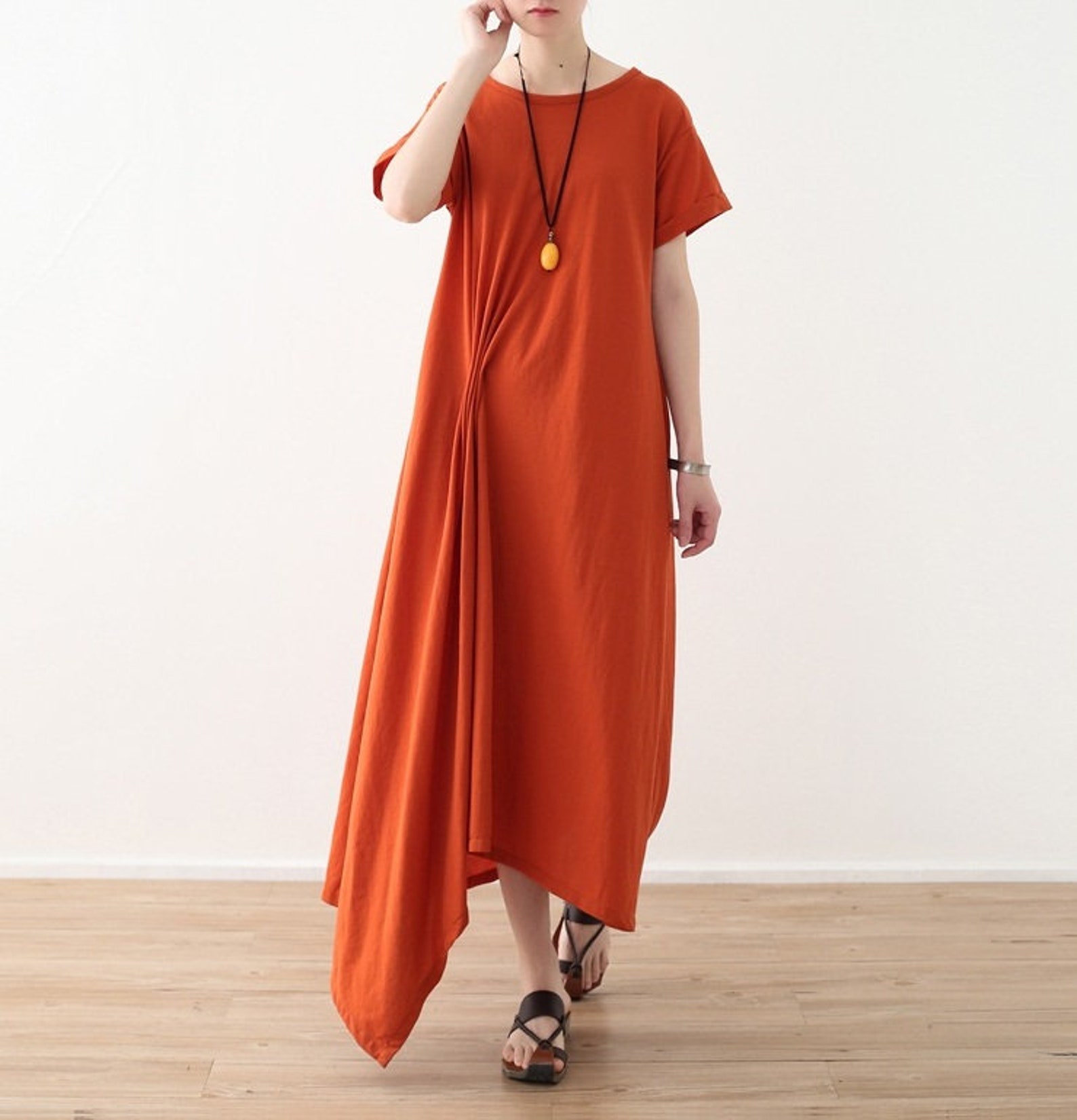 Womens Summer Loose Fitting Minimalist Asymmetric Hem Cotton Linen Robe ...