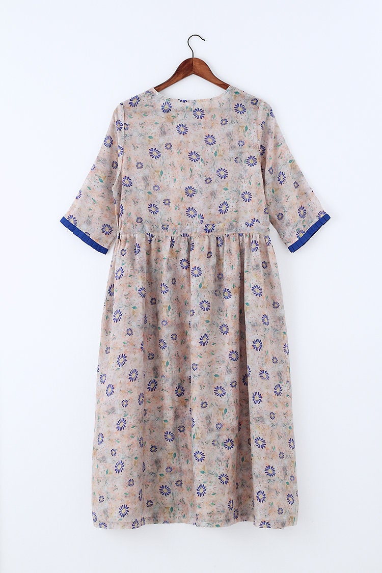 Womens Summer Loose Fitting Printed Floral Linen Dress With - Etsy