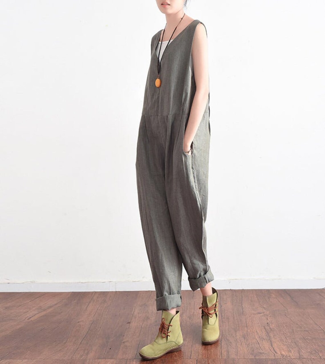 Womens Summer Loose Fitting Elegance Linen Jumpsuit With Etsy