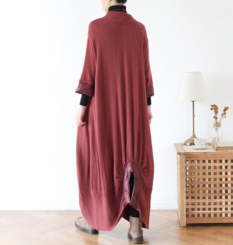 winter loose dresses Women's Long Sleeve Festival Dresses O-Neck Pleated Printing Mid Length Dress Winter Loose-FIt Casual Dress with Pockets, Size: Medium, Yellow