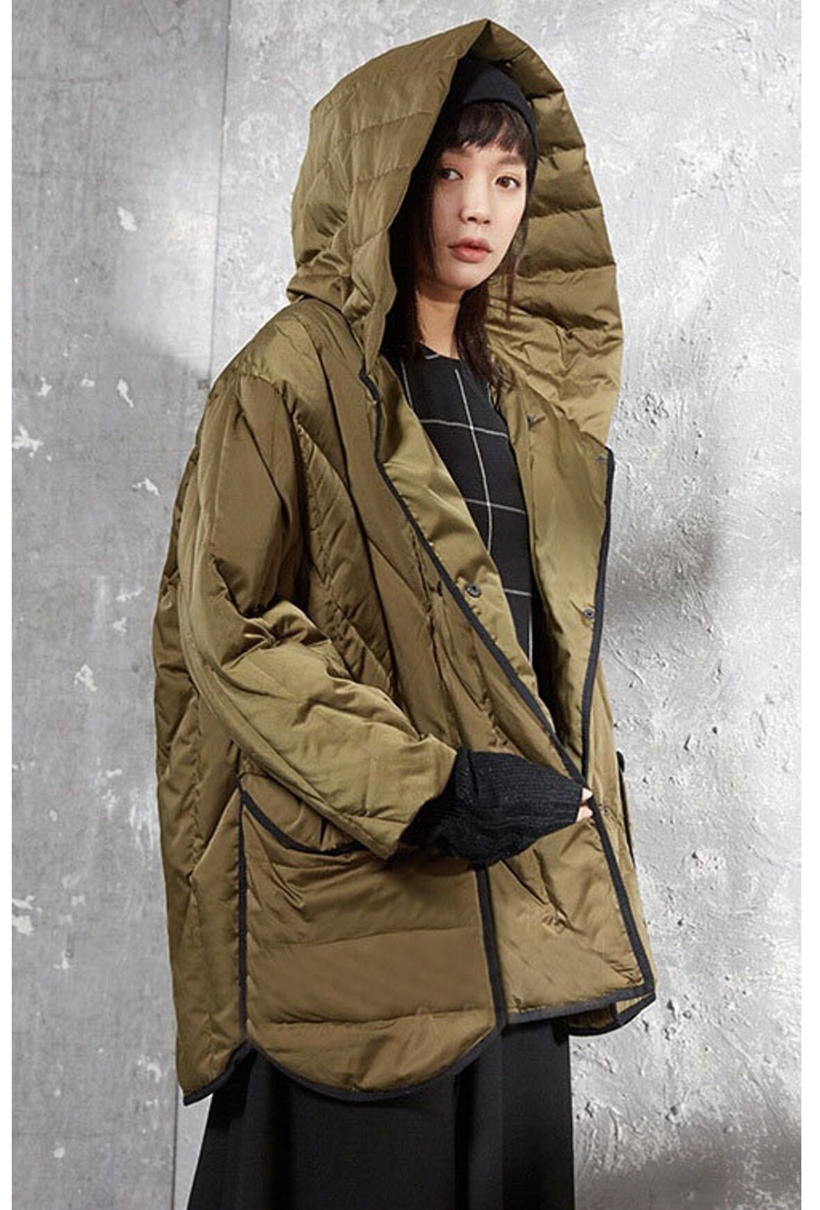 Womens Winter Loose Fitting Double Breasted Hooded Cape Down - Etsy
