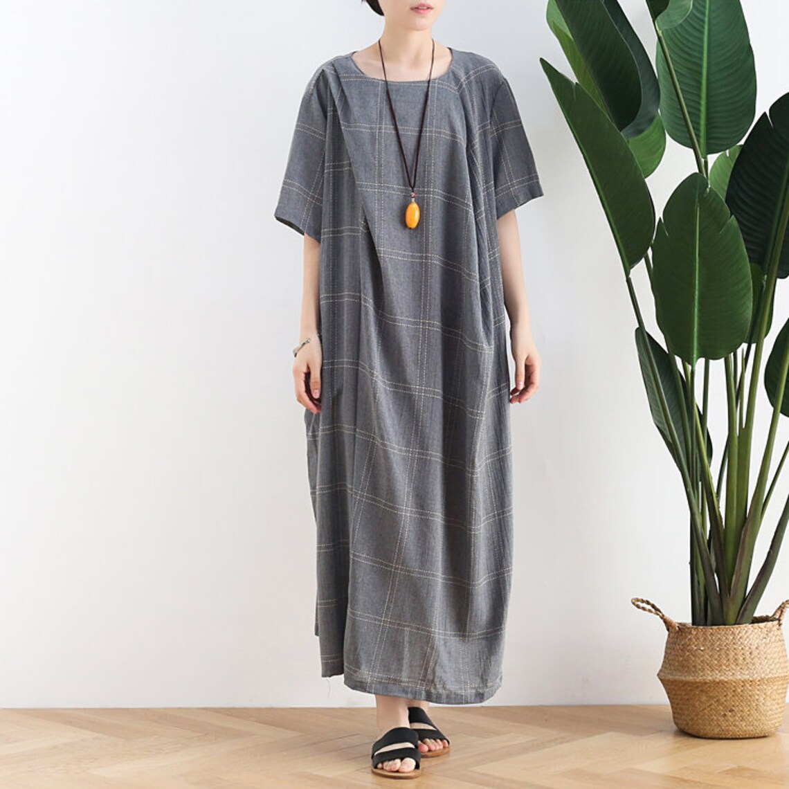 Womens Summer Loose Fitting Irregular Hem Plaid Cotton Robe Etsy