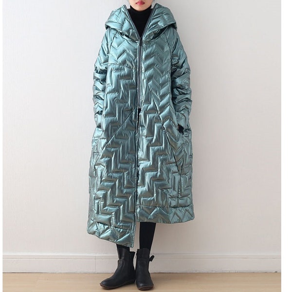 fashion white Parka Loose fitting hooded fur collar Letter quilted coat Casual tie waist pockets cotton coats main image 1