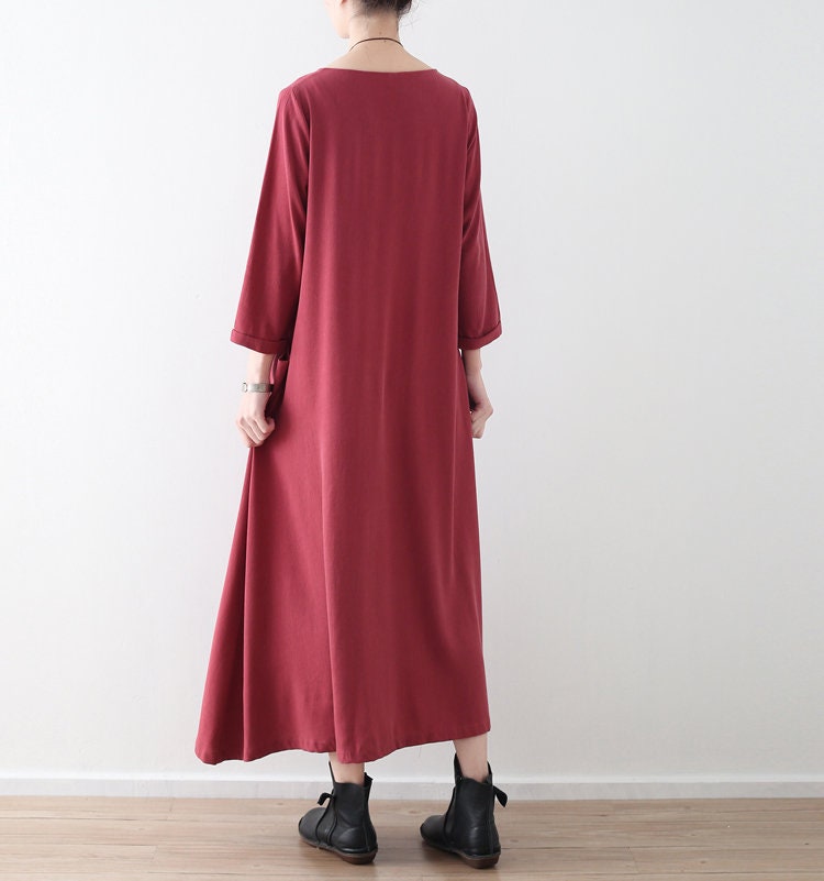 Womens Autumn Elegant Minimalist Cotton Linen Dress With - Etsy