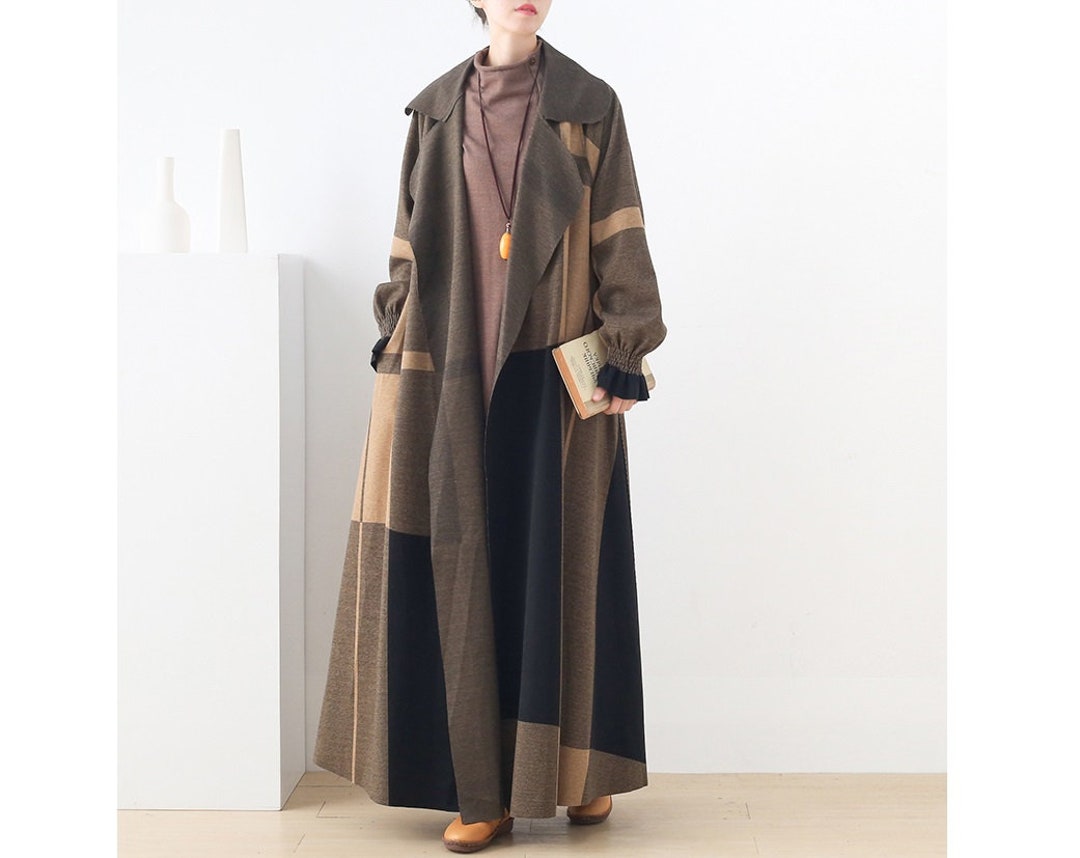 Womens Autumn Loose Fitting Tailored Collar Trench Coat Outerwear