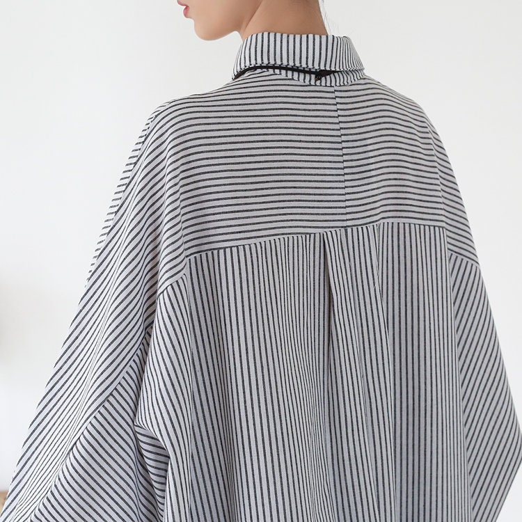 Womens Loose Fitting Batwing Sleeve Striped Cotton Shirt Dress - Etsy