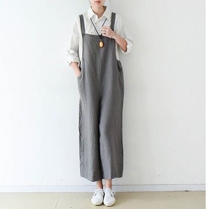 Womens Loose Fitting Comfortable Cotton Linen Jumpsuits Overalls Pants With Pockets, Womans Casual Pants,Summer Cotton Linen Jumpsuits Pants