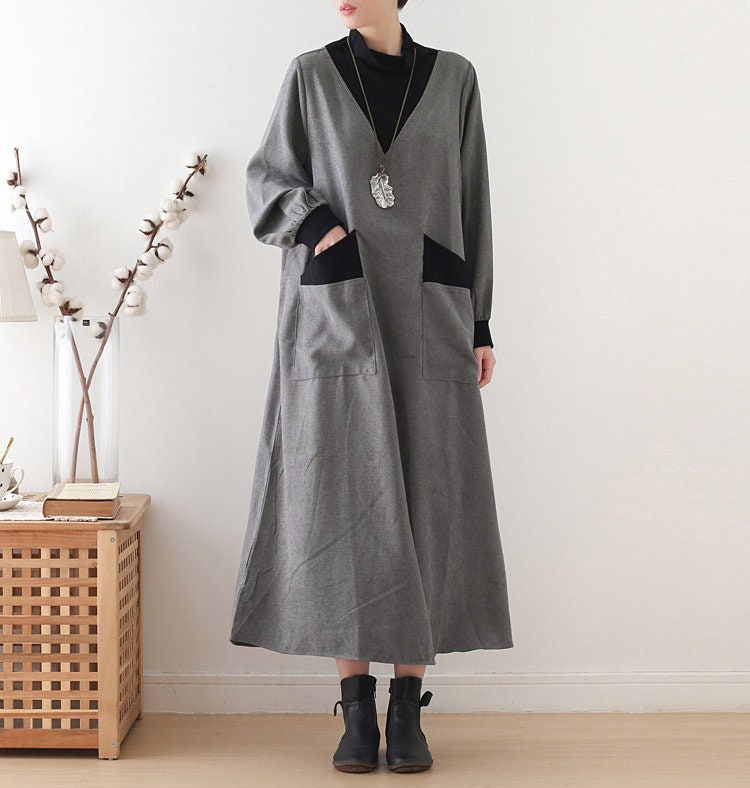 Womens Autumn Loose Fitting High Collar Cotton Polyester Dress - Etsy