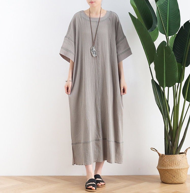 Womens Retro Summer Loose Fitting Texture Cotton Robe Dress | Etsy