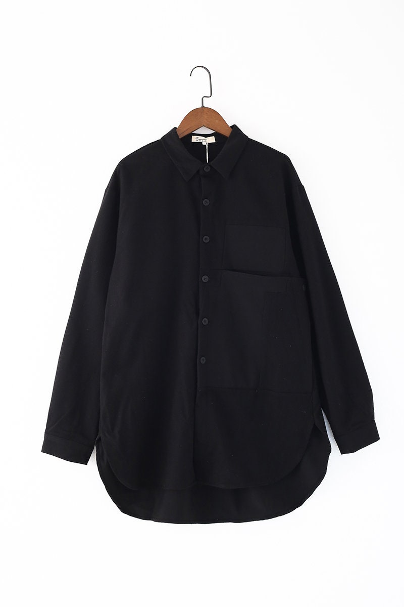 Womens Loose Fitting Minimalist Black Cotton Shirt Blouses | Etsy