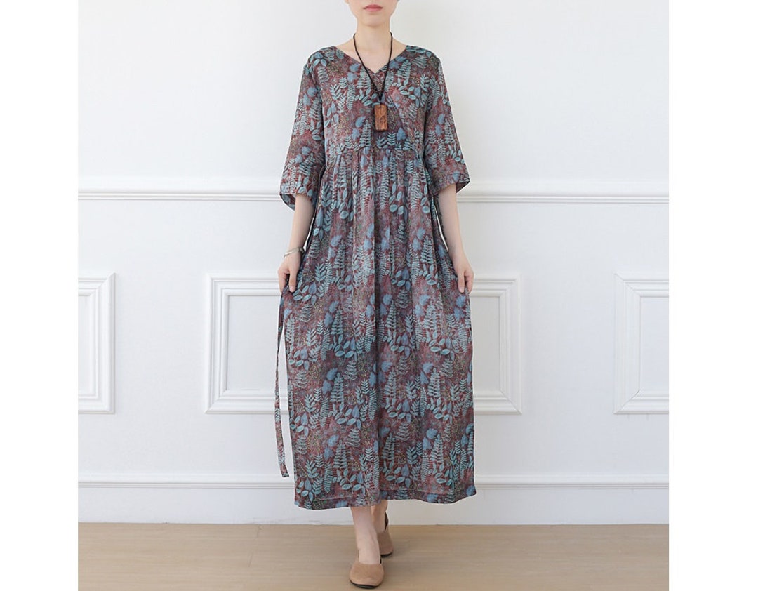 Womens Summer Loose Fitting V Neck Printed Floral Linen Robe - Etsy