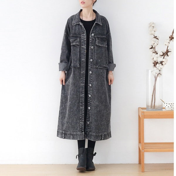 Womens Autumn Loose Fitting Fashion Distressed Denim Cotton Outerwear Coat With Pockets, Casual Outerwear, Casual Coat, Jeans Coat For Women