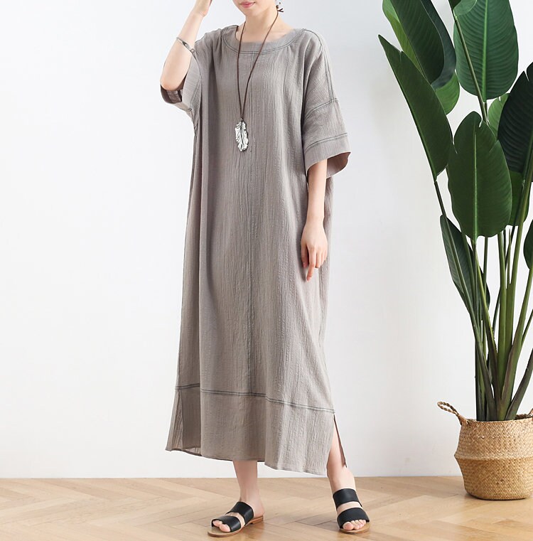 Womens Retro Summer Loose Fitting Texture Cotton Robe Dress - Etsy