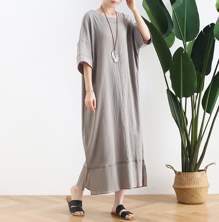 Womens Retro Summer Loose Fitting Texture Cotton Robe Dress - Etsy