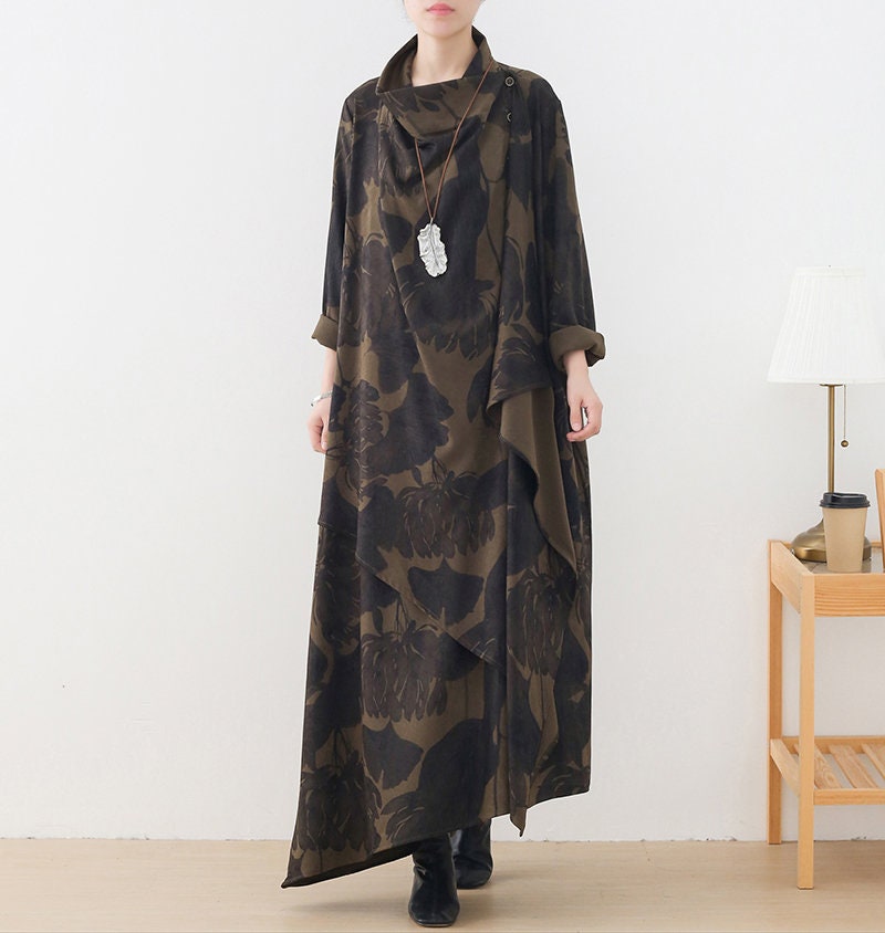 Womens Autumn Winter Loose Fitting Print Irregular Dress With | Etsy