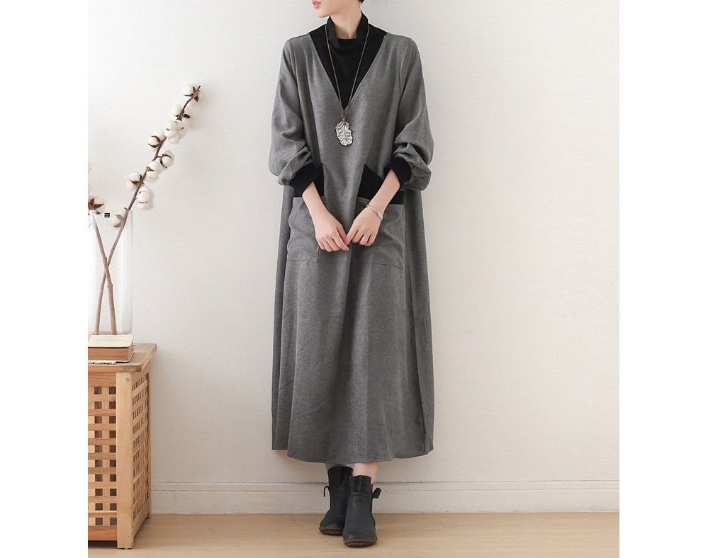 Womens Autumn Loose Fitting High Collar Cotton Polyester Dress - Etsy