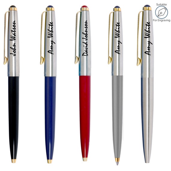 BLUE// BLACK INK PERSONALISED ENGRAVED GENUINE PARKER JOTTER GOLD STEEL PEN