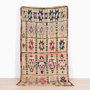 Vintage Moroccan Rug, Pink Boujaad Rug 3.7 ft x 7.3 ft