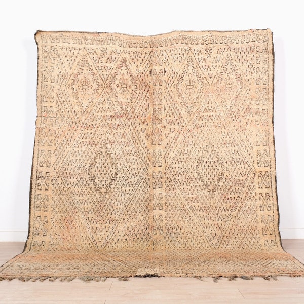 Vintage Moroccan Rug, Gold Beni Mguild Rug 7x9 ft