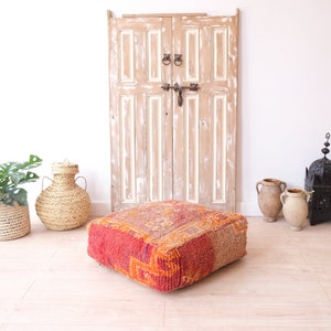 Moroccan Kilim Pouf, Moroccan Floor Cushion, Vintage Kilim Pouf