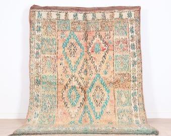 Vintage Moroccan Rug, Green Boujaad Rug 6x9 ft