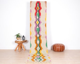 Moroccan Runner Rug 2x10 ft, Vintage Berber Runner, Handwoven Wool Rug, Tribal Bohemian hallway Runner Rug, 74x317 cm