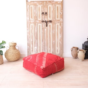 Moroccan Kilim Pouf, Moroccan Floor Cushion, Vintage Kilim Pouf